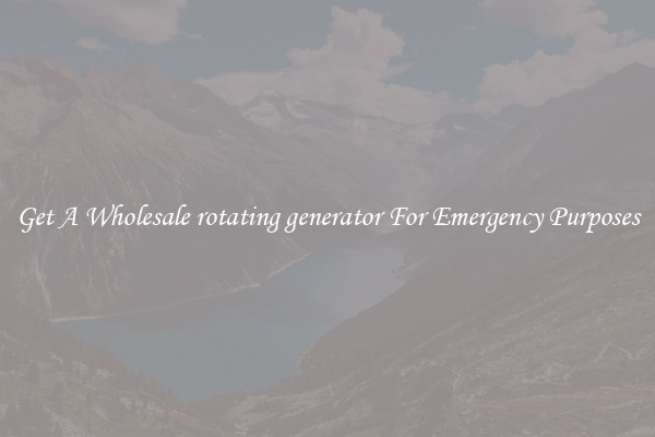 Get A Wholesale rotating generator For Emergency Purposes